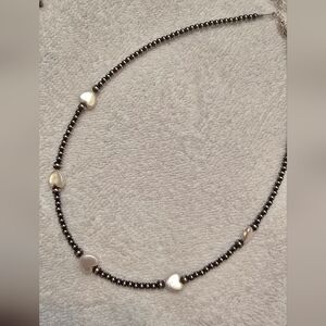 Silver Heart Bead Necklace - Women's Jewelry